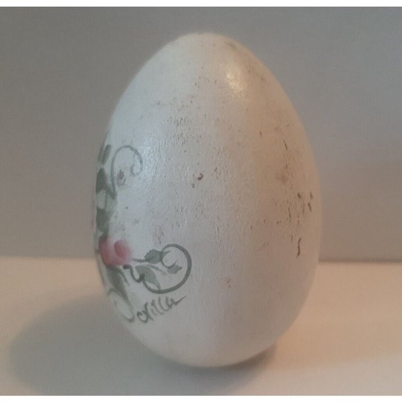 Pink Rose Hand Painted Wooden Easter Egg Decor Shabby Style Cottage Core - Picture 3 of 9